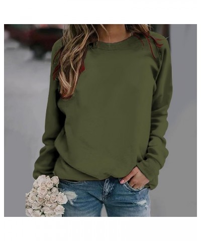 Women Solid Color Crewneck Sweatshirt Long Sleeve Pullover Tops Casual Loose Blouses Shirt Trendy Fall Outfits 2023 J011-army...