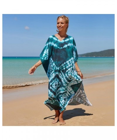 Beach Cover Up for Women Lace Kaftan Bathing Suit Long Rayon Flowy Loose Maxi Dress Swimwear Cape 4 Dark Green $12.18 Swimsuits