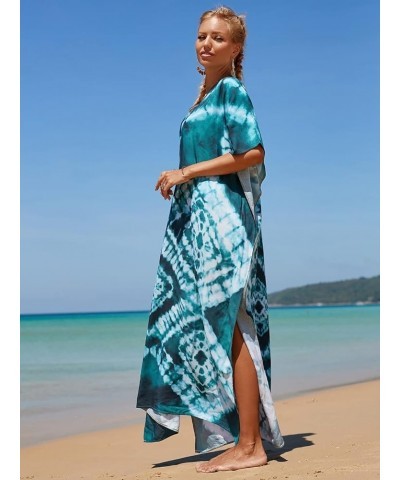 Beach Cover Up for Women Lace Kaftan Bathing Suit Long Rayon Flowy Loose Maxi Dress Swimwear Cape 4 Dark Green $12.18 Swimsuits