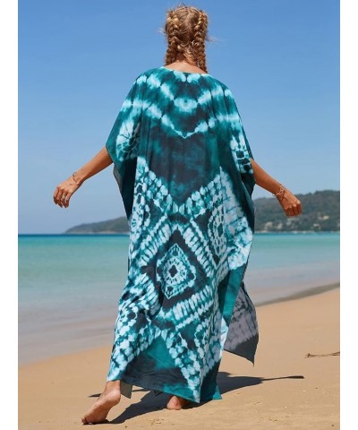 Beach Cover Up for Women Lace Kaftan Bathing Suit Long Rayon Flowy Loose Maxi Dress Swimwear Cape 4 Dark Green $12.18 Swimsuits