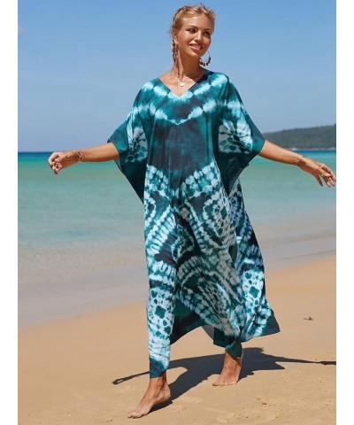 Beach Cover Up for Women Lace Kaftan Bathing Suit Long Rayon Flowy Loose Maxi Dress Swimwear Cape 4 Dark Green $12.18 Swimsuits