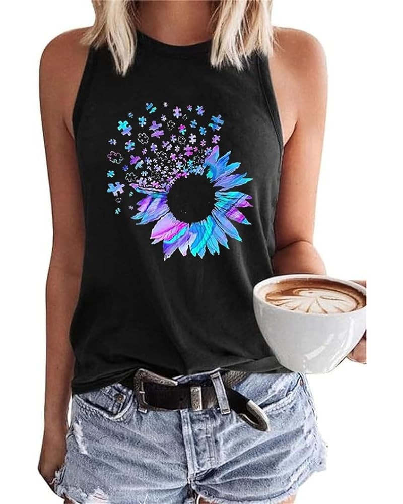 Women's Floral Tank Tops Casual Summer Cap Sleeve Sleeveless Wildflowers Floral Graphic Tees Tops A-black $10.79 Tops