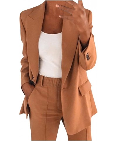 Business Casual Clothes for Women Two Piece Outfits Lapel Blazer Jacket and Wide Leg Pants Plus Size Suit Sets 01 Brown $13.3...