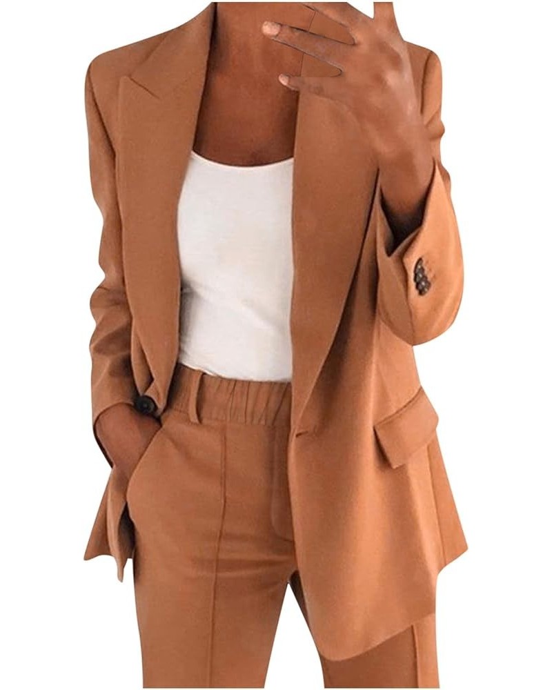 Business Casual Clothes for Women Two Piece Outfits Lapel Blazer Jacket and Wide Leg Pants Plus Size Suit Sets 01 Brown $13.3...