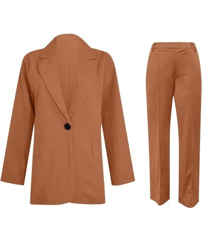 Business Casual Clothes for Women Two Piece Outfits Lapel Blazer Jacket and Wide Leg Pants Plus Size Suit Sets 01 Brown $13.3...