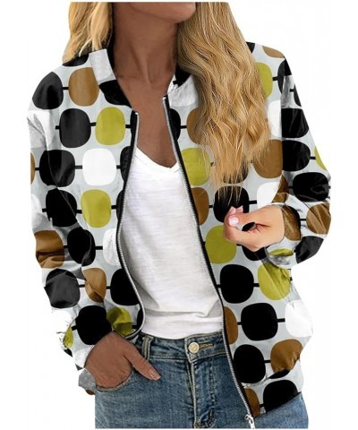 Women Clothing,2023 Trendy Women Casual Jacket Jackets For Women Long Sleeve Lightweight Zip Up Cropped Fashion Print 5-yello...