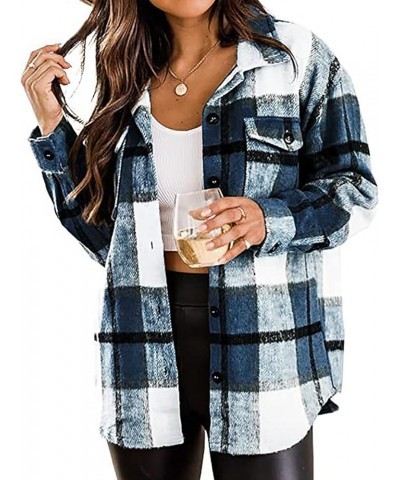 Womens Soft Comfy Flannel Plaid Shacket Casual Button up Long Sleeve Jackets Winter Shirts Clothes with Pockets Blue $13.64 B...