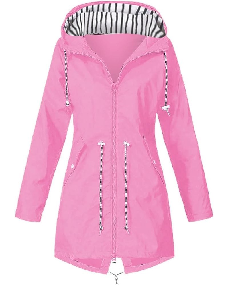 Rain Jackets For Women Waterproof With Hood Plus Size Soild Windproof Hiking Lightweight Coat 03-pink $9.00 Coats