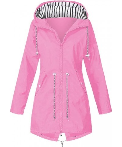 Rain Jackets For Women Waterproof With Hood Plus Size Soild Windproof Hiking Lightweight Coat 03-pink $9.00 Coats