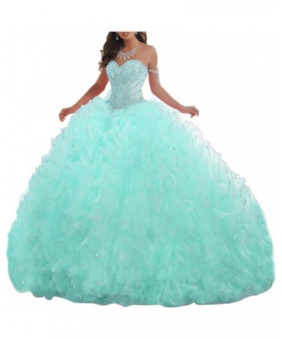 Women's Organza Ruffles Quinceanera Beaded Sweetheart Prom Ball Gown Turquoise $69.30 Dresses