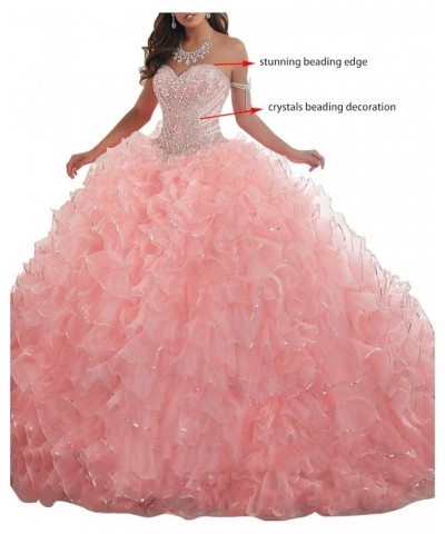 Women's Organza Ruffles Quinceanera Beaded Sweetheart Prom Ball Gown Turquoise $69.30 Dresses