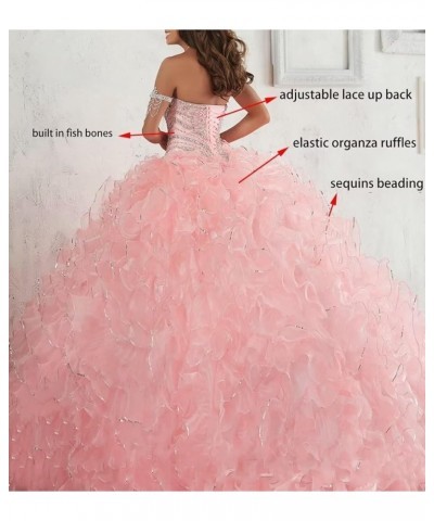 Women's Organza Ruffles Quinceanera Beaded Sweetheart Prom Ball Gown Turquoise $69.30 Dresses