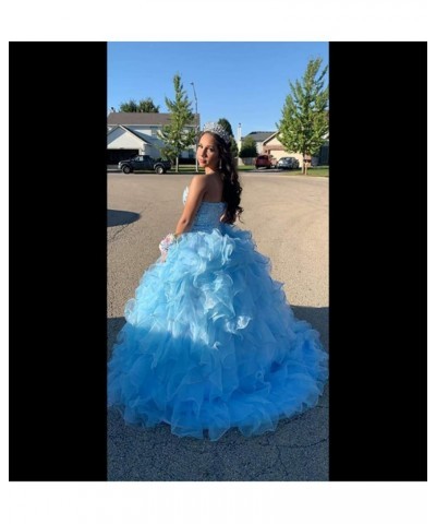 Women's Organza Ruffles Quinceanera Beaded Sweetheart Prom Ball Gown Turquoise $69.30 Dresses