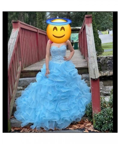 Women's Organza Ruffles Quinceanera Beaded Sweetheart Prom Ball Gown Turquoise $69.30 Dresses