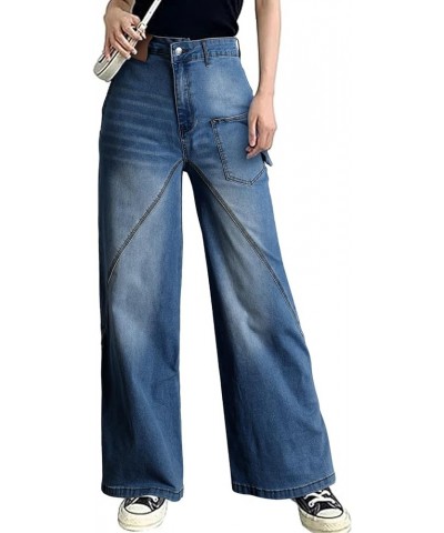 Cargo Pants Women High Waist Wide Leg Baggy Boyfriend Y2K Denim Jeans Blue $26.21 Jeans