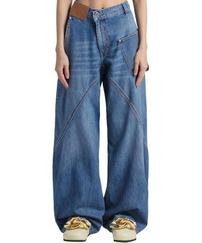 Cargo Pants Women High Waist Wide Leg Baggy Boyfriend Y2K Denim Jeans Blue $26.21 Jeans