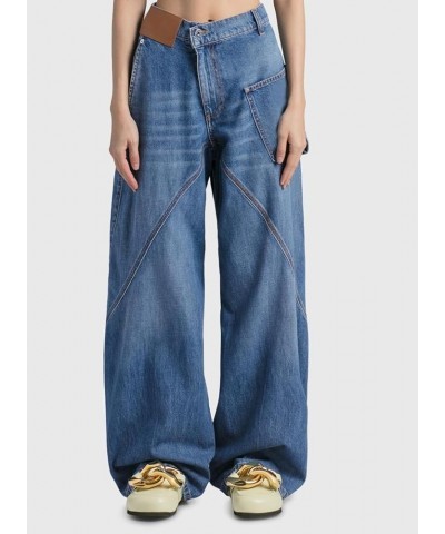 Cargo Pants Women High Waist Wide Leg Baggy Boyfriend Y2K Denim Jeans Blue $26.21 Jeans