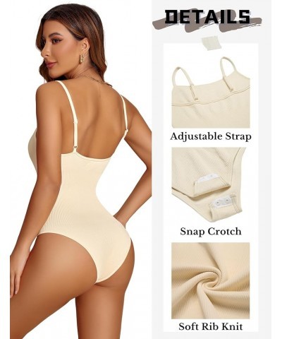 2 Piece Bodysuits for Women Ribbed Shapewear Bodysuit Tummy Control Spaghetti Strap Yoga Romper Beige $13.24 Lingerie