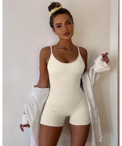 2 Piece Bodysuits for Women Ribbed Shapewear Bodysuit Tummy Control Spaghetti Strap Yoga Romper Beige $13.24 Lingerie