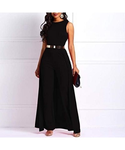 Patchwork Overlay Embellished Plain Women's Jumpsuit High-Waist Woman Romper Black $24.61 Jumpsuits