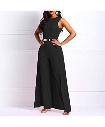 Patchwork Overlay Embellished Plain Women's Jumpsuit High-Waist Woman Romper Black $24.61 Jumpsuits