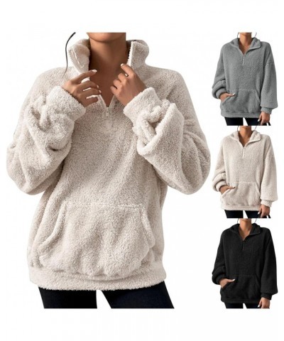 Women's Quarter Zip Pullover Fuzzy Oversized Sweatshirt Fleece Pullover Sweater Comfy Fall Outfits with Pocket A003-gray $8.2...