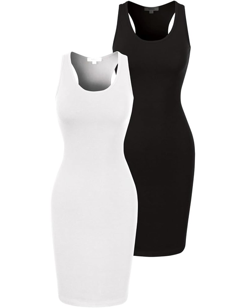 Women's Sexy Scoop Neck Sleeveless Bodycon Tank Dress 2pack - Black/White (Long) $8.61 Dresses