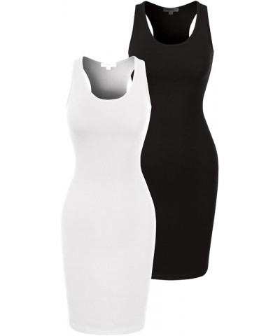 Women's Sexy Scoop Neck Sleeveless Bodycon Tank Dress 2pack - Black/White (Long) $8.61 Dresses