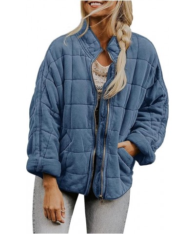 Quilted Puffer Jacket Women Lightweight Zipper Short Padded Coat Warm Winter Down Coat Outwear Tops with Pockets A-blue $13.4...