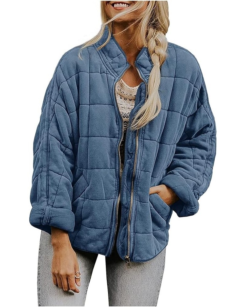 Quilted Puffer Jacket Women Lightweight Zipper Short Padded Coat Warm Winter Down Coat Outwear Tops with Pockets A-blue $13.4...