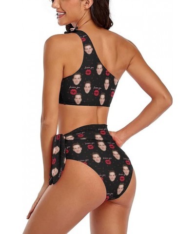 Women One Shoulder Bikini Tie Face on I Love You High Waisted Two Piece Swimsuits I Love You $18.28 Swimsuits