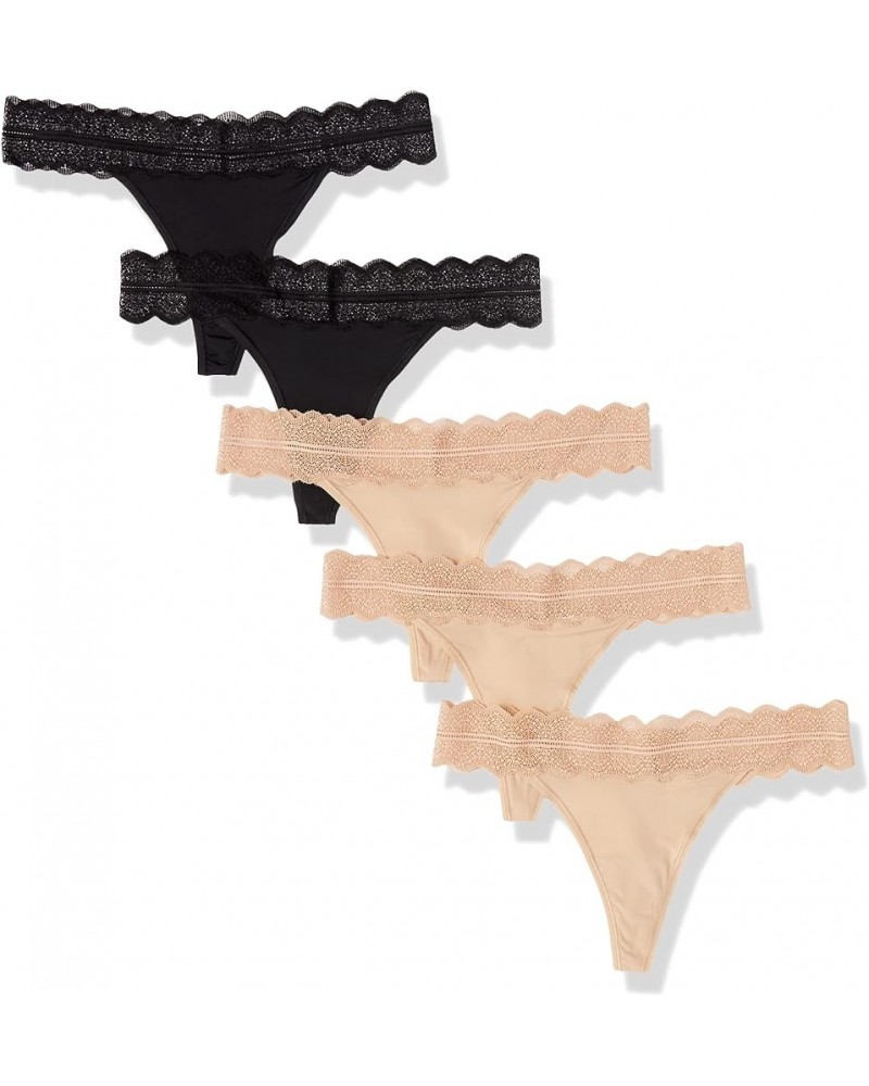 Women's Micro with Lace Band Thong Panty Bare 5 Pack $9.11 Lingerie