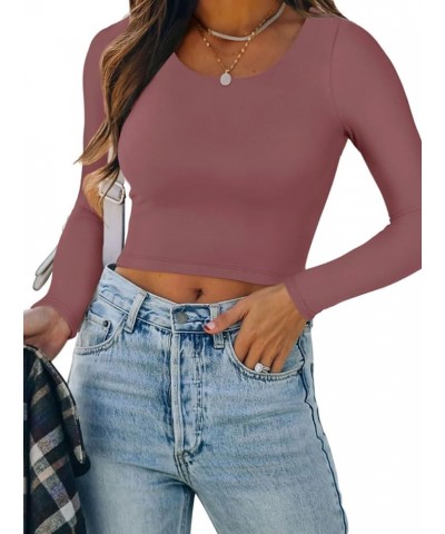 Women's Casual Long Sleeve Crew Neck Double Lined Tight T Shirts Crop Tops Basic Tee Tops Masala $11.79 T-Shirts