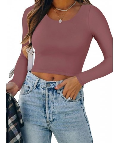 Women's Casual Long Sleeve Crew Neck Double Lined Tight T Shirts Crop Tops Basic Tee Tops Masala $11.79 T-Shirts