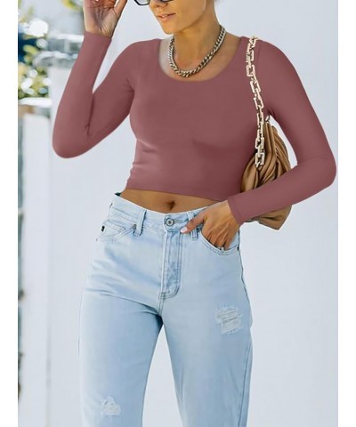 Women's Casual Long Sleeve Crew Neck Double Lined Tight T Shirts Crop Tops Basic Tee Tops Masala $11.79 T-Shirts