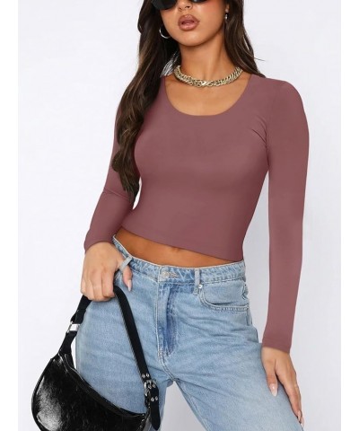 Women's Casual Long Sleeve Crew Neck Double Lined Tight T Shirts Crop Tops Basic Tee Tops Masala $11.79 T-Shirts