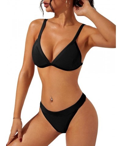 Women's Triangle Bikini Set Sexy Brazilian Two Piece Swimsuit Cute Bathing Suit Black - Black $18.06 Swimsuits