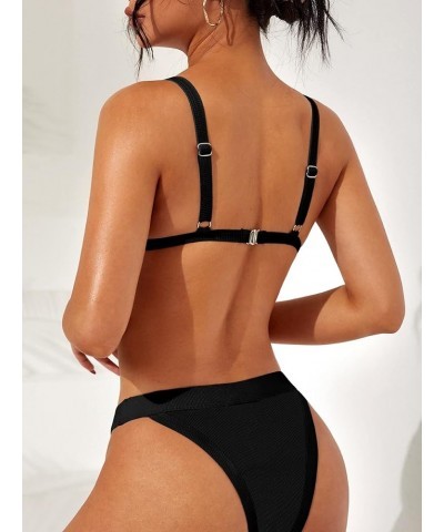 Women's Triangle Bikini Set Sexy Brazilian Two Piece Swimsuit Cute Bathing Suit Black - Black $18.06 Swimsuits