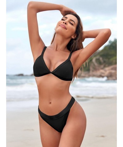 Women's Triangle Bikini Set Sexy Brazilian Two Piece Swimsuit Cute Bathing Suit Black - Black $18.06 Swimsuits