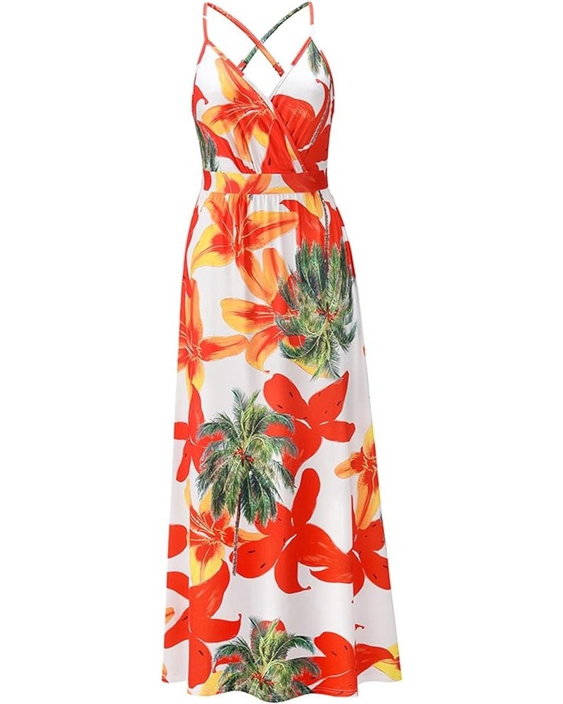 Womens Casual Deep V Neck Floral Bohemian Spaghetti Strap Beach Maxi Dress Lq053-hong $11.75 Dresses