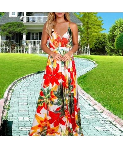 Womens Casual Deep V Neck Floral Bohemian Spaghetti Strap Beach Maxi Dress Lq053-hong $11.75 Dresses