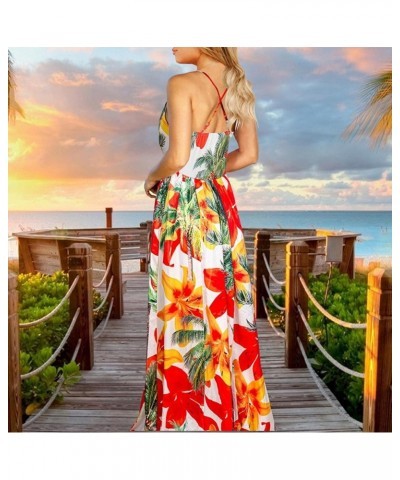 Womens Casual Deep V Neck Floral Bohemian Spaghetti Strap Beach Maxi Dress Lq053-hong $11.75 Dresses