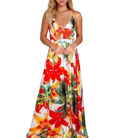 Womens Casual Deep V Neck Floral Bohemian Spaghetti Strap Beach Maxi Dress Lq053-hong $11.75 Dresses