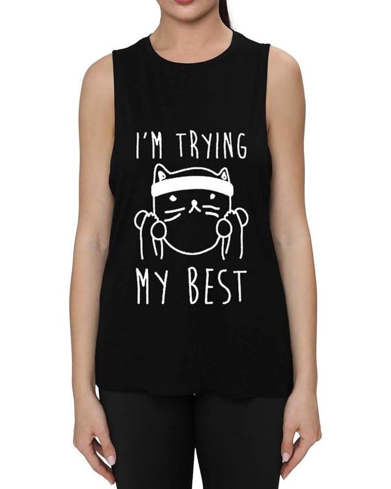 Womens Workout Muscle Tank Tops-Humor Funny Saying Fitness Gym Cat Lift Graphic Sleeveless Shirts for Women Black $12.71 Acti...