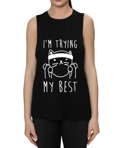 Womens Workout Muscle Tank Tops-Humor Funny Saying Fitness Gym Cat Lift Graphic Sleeveless Shirts for Women Black $12.71 Acti...