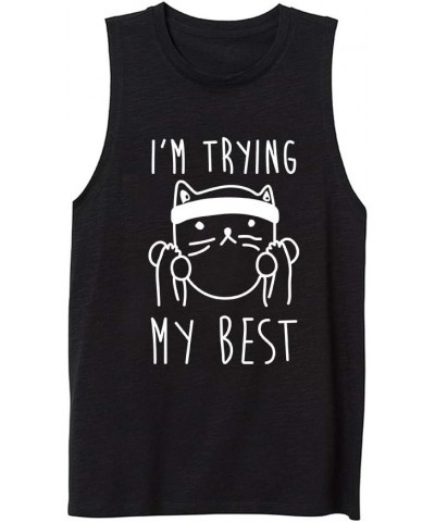 Womens Workout Muscle Tank Tops-Humor Funny Saying Fitness Gym Cat Lift Graphic Sleeveless Shirts for Women Black $12.71 Acti...