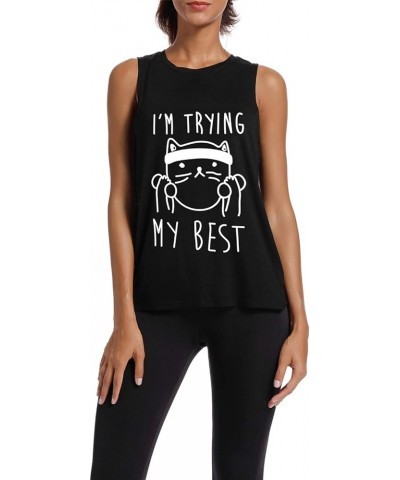 Womens Workout Muscle Tank Tops-Humor Funny Saying Fitness Gym Cat Lift Graphic Sleeveless Shirts for Women Black $12.71 Acti...