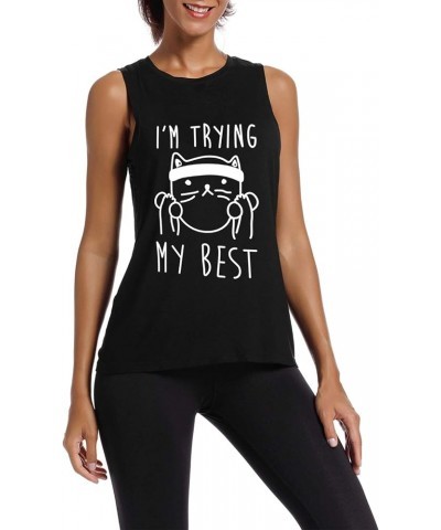 Womens Workout Muscle Tank Tops-Humor Funny Saying Fitness Gym Cat Lift Graphic Sleeveless Shirts for Women Black $12.71 Acti...