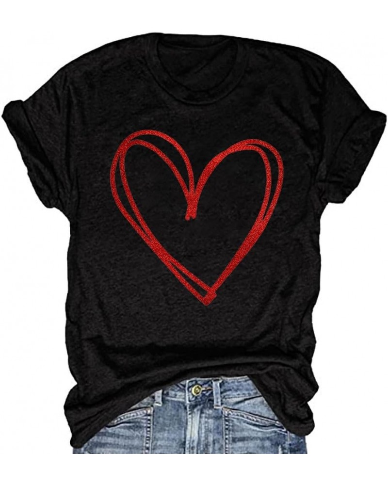 Womens Valentine's Day Graphic Tees Short Sleeve Heart Printed Shirts Blouse Tops 27-z-black $10.99 Blouses