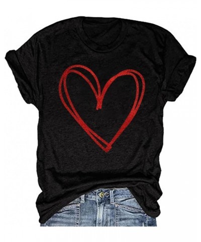 Womens Valentine's Day Graphic Tees Short Sleeve Heart Printed Shirts Blouse Tops 27-z-black $10.99 Blouses